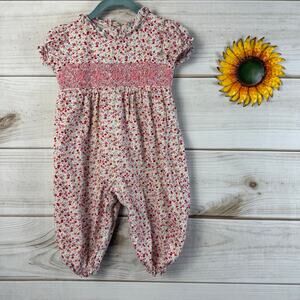 Smocked Polka Dot Baby Girls Floral Romper Jumpsuit 18M